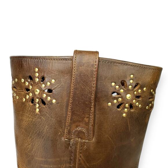 Frye Harness Boots Brown Leather Square Toe Biker Moto Boots Womens size 6 - Picture 9 of 13